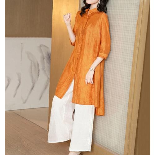 Casual Loose Two-Piece Set Women Clothes Summer Plus Size Cotton Linen Solid Shirt White Wide Leg Pant Suits Vetement Femme 2021