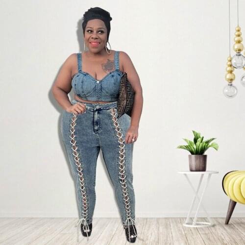 RMSFE 2021 Ladies Button Zipper Fashion Casual Sexy Personality Double Row Corns Wearing Rope Jeans