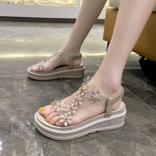 Summer Wedges Platform High Heel Sandals Rhinestone Shoes Women Transparent Heels Casual Sandal Fashion Gladiator Sandals Women