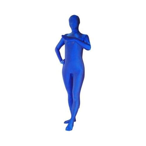 SCF011) Spandex Nylon Lycra Royal Blue Full Body Transparent Tights Custom Unisex Fetish Zentai Suits Cosplay Costume