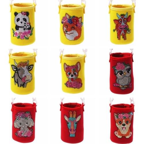 DIY Diamond Pianting Water Bottle Holder Bag Carrier Portable Outdoor Travel Sport Camping Round Insulated Protective Cup Cover