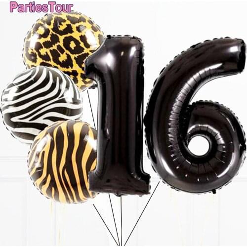 5pcs Sweet 16 Birthday Black 32inch Number Ballons Leopards Foil Ballons Wild Theme 30 40 50 60th Birthday Party Decors Adults