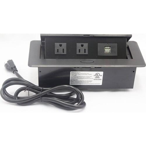 US Standard Damping Popup Outlet Desktop Retractable Electric Socket with Dual USB Charging port 1.5M US Plug cord cable