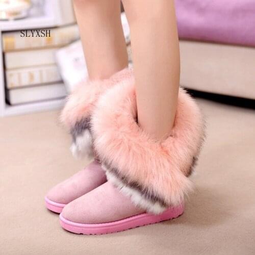 SLYXSHWinter new large fox fur rabbit hair wonan snow boots female snow boots junior high school Big boy Girls warm cotton shoes