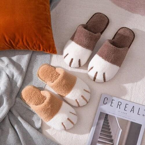 New 2021 Women Winter Slippers Cute Cat Slipper Paw Lovers Warm Shoes Soft Plush Cartoon Style Female Male Home Floor Slides