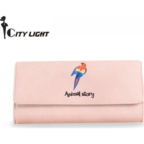 CITY LIGHT High Capacity Fashion Parrot Pattern Women Wallets Long PU Leather Clutch Cute Multifunctional Mobile Phone bags