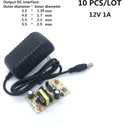 10PCS Power Adapter Supply Charger Adapter dc 12V 1A ac 100-240V US Plug for Switch LED Strip Lamp Outer diameter 3.5/4.0/5.5mm