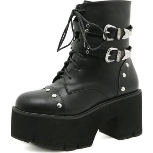 Band Thigh High Shoes Black fall winter boots Demonias shoes Women Boots Square Heel demonia boots platform shoes goth boots