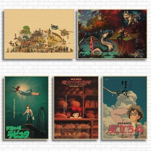 WTQ Miyazaki Hayao Anime Movie Poster Canvas Painting Childrens Room Restaurant Wall Decor Wall Art Picture Room Decor