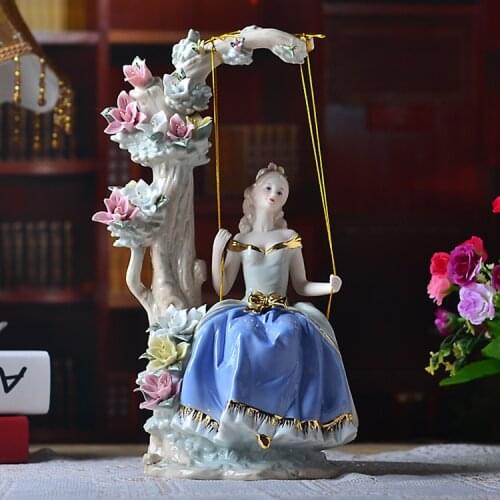 Western Female The girl on the swing Home Decor Ceramic Figurines Art Crafts Coffee Bar Porcelain Ornament Wedding Decoration