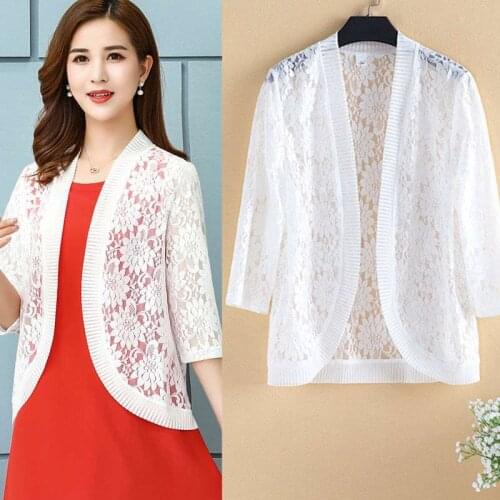 White Black Red Pink Purple Women Summer 3/4 Sleeve Shrug Lace Bridal Cape Jacket Elegant Wraps Beach Shawl Bolero