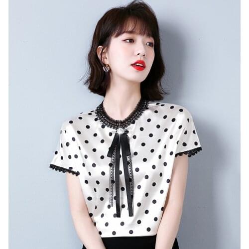 Bow Point Chiffon White Korean Fashion Summer WomenS Clothing Short Sleeve Vintage Shirts Blouses Top New Vetement Femme 2021