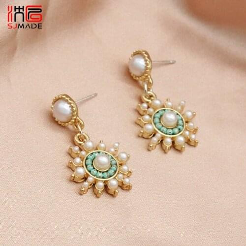SJMADE Japanese South Korean New Fashion Elegant Imitation Pearl Gold Color Stud Earrings For Women Wedding Party Jewelry Gift