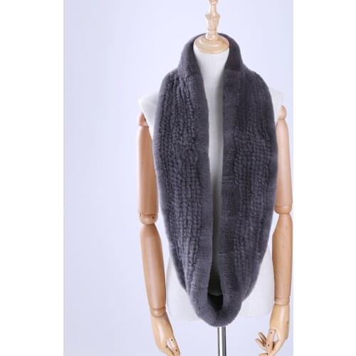 2020 New Winter Womens Genuine Real Rex Rabbit Fur Hand Knitted Scarf Infinity Cowl Ring Scarves Fur Wraps Snood Street Fashion