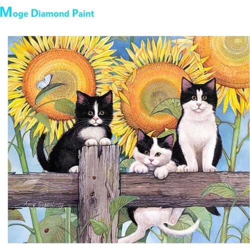 Animal Cat Sunflower Diamond Painting Floral Round Full Drill Flowers Nouveaute DIY Mosaic Embroidery 5D Cross Stitch Home Decor
