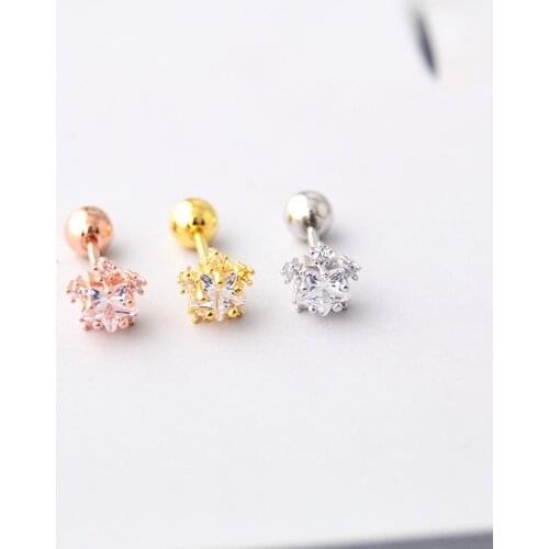 1Pcs Stainless Steel CZ Bowknot Heart Piercing Tiny Ear Studs Tragus Cartilage Helix Conch Crystal Mini Small Earring Jewelry