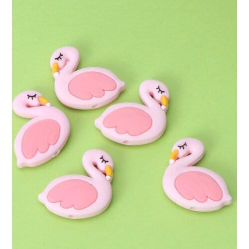 10pcs Baby Teether Beads Cute Silicone Flamingo Funny DIY Nursing Necklace Pentant Baby Chewing Toys Baby Shower Gift Baby Care