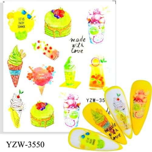 WUF 4PCS/LOT Nail Art Stickers Decals Ice Cream Cactus Water Transfer Slider Nail Design Foils Decoraton