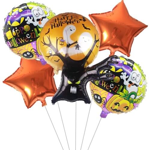 5pcs/lot Happy Halloween Hypon Ghost Spider Bat Aluminum Foil Balloons Halloween Theme Party Home Decorations Globo Supplies