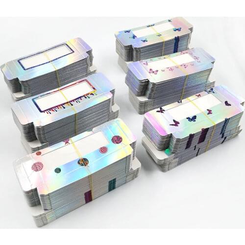 50/100pcs holographic Laser silver butterfly donuts lollipop False eyelash paper box Mixed wholesale 3D/5D eyelashes box