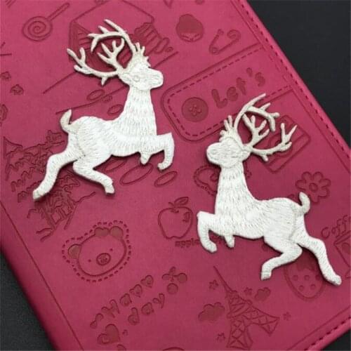 2Pair Silver Deer Applique Clothing Embroidery Patch Fabric Sticker Iron On Patch Craft Sewing Repair Embroidered 5.5X8m BJ0467