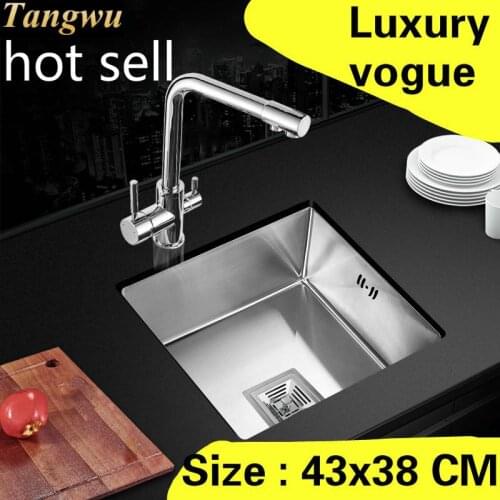 Free shipping Apartment luxury kitchen manual sink single trough high quality 304 stainless steel vogue hot sell 43x38 CM