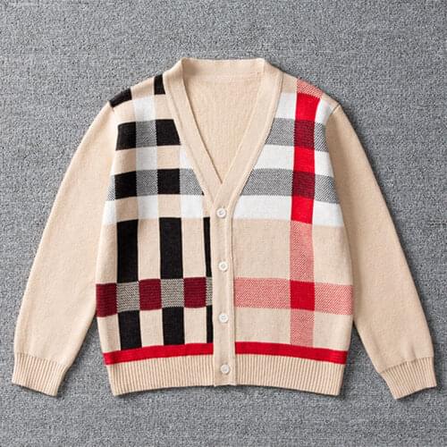 Kids Plaid Cardigan Sweater Top Woolen Clothes Kids Autumn Thermal Knitted Tops Winter Khaki Clothing