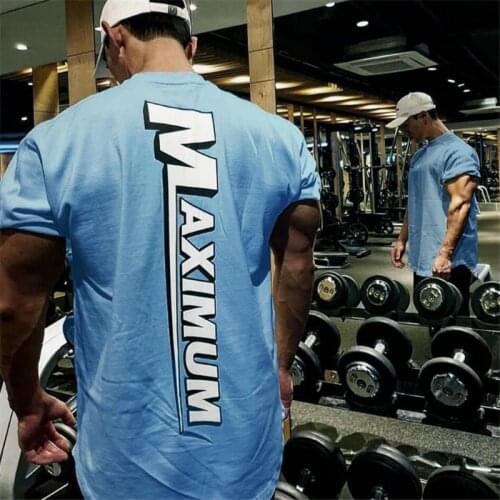 New Gym Fitness t shirt Men Casual Loose Short sleeve T-shirt Summer Cotton Printed Tee shirt Tops Male Workout Training Apparel