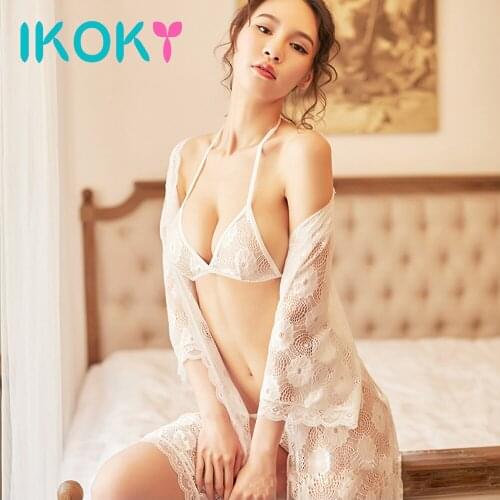 IKOKY Lace Sexy Lingerie Exotic Sets Erotic Lingerie Transparent Women Underwear Sex Toys for Women G-string Nightwear Bathrobe