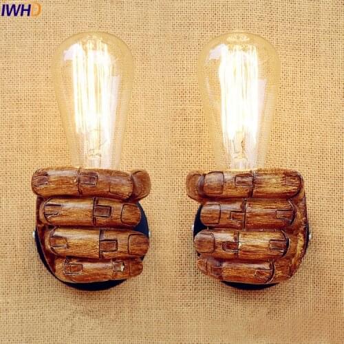 IWHD Resin Fist LED Wall Lamp Vintage Lampe Bedroom Stair Light Retro Edison Wall Lights Fixtures Sconce Right Or Left