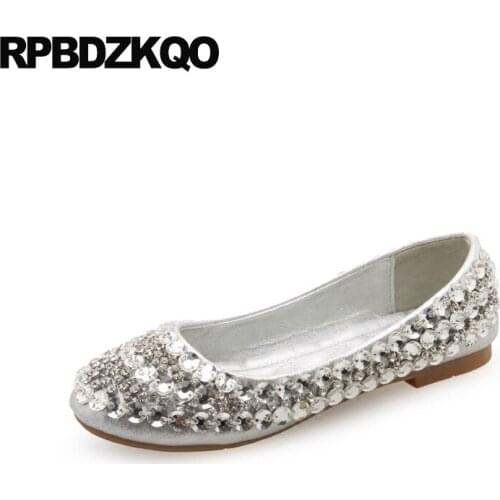 Chinese Rhinestone Beautiful Bling Size 35 Embellished Flats Silver Spring Autumn Diamond Ladies Round Toe Sparkling China Shoes