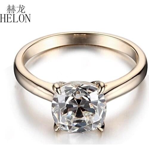 HELON 2ct Moissanite Ring Solid 10K Yellow Gold Round 8mm VVS/DEF Test Positive Lab Grown Moissanite Diamond Engagement Ring