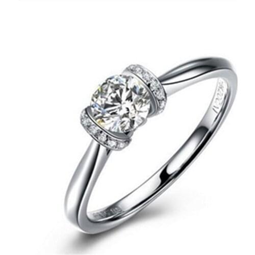 Test Positive 1CT 6.5mm G-H Round Moissanite Diamond Ring Kiss Her Propose Ring Solid 925 Sterling Silver Ceremony Ring