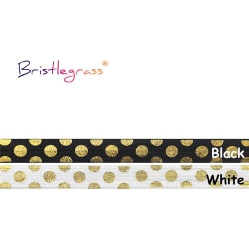BRISTLEGRASS Combo 4 Yard 5/8" 15mm Gold Polka Dot Foil Print Fold Over Elastic FOE Spandex Band Tape Hair Tie Dress Sewing Trim