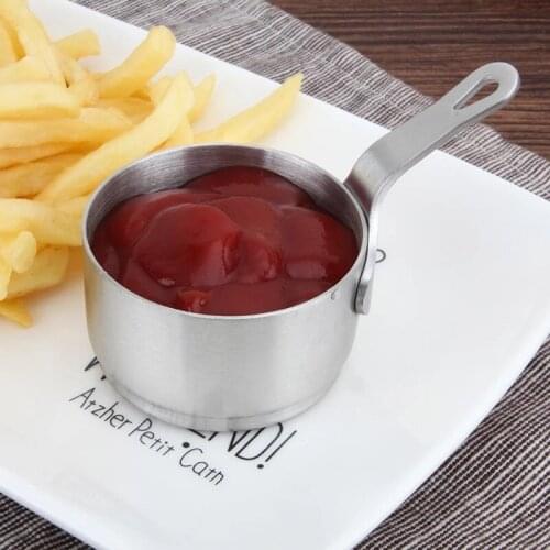 Small Food Snack Sauce Cup Pot Taste Dish with Handle Thickened Stainless Steel Vinegar Coffee Milk Plate Containers Tableware
