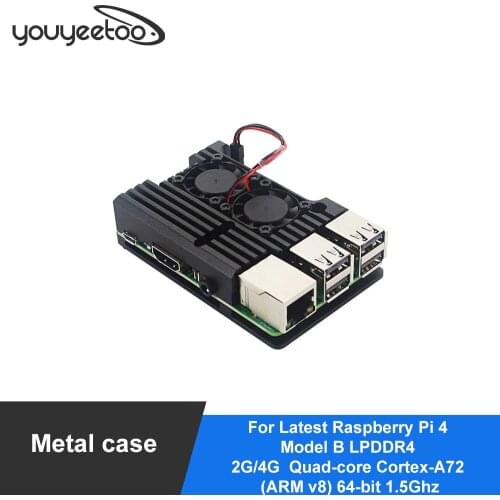 Metal case for Latest Raspberry Pi 4 Model B LPDDR4 2G/4G Quad-core Cortex-A72 (ARM v8) 64-bit 1.5Ghz Dual 4K HDMI Output Power