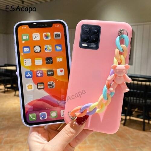 Cute 3D Bear Wrist Chain Cover For OPPO Realme 8 Pro 7i V15 V5 5G V11 V3 Soft Silicone Protection Phone Case For OPPO Realme C17