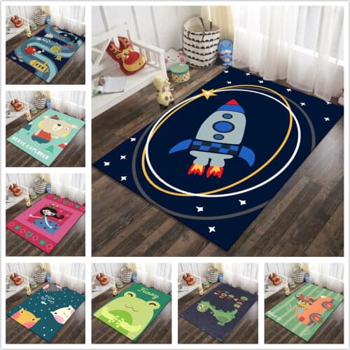 Cartoon Rocket Home Rug Kids Playing Room Mat Crystal Velvet Anti-slip Bedroom Bedside Door Area Rug Doormat Carpets Living Room