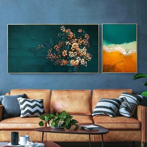 Nordic Orange Green Beach Flowers Wall Posters and Prints Modern Art Canvas Paintings Scandinavian Wall Art Home Decor Pictures