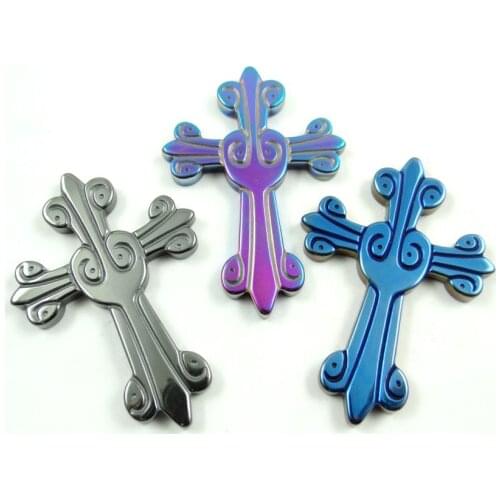 Natural Quartz crystal Titanium Hematite hand-Carved cross Gem pendant for diy jewelry making necklace Accessories3pcs A10