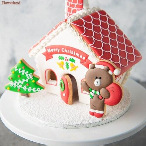 New 3D Christmas Gingerbread Snow House Cookie Mold Cake Cookie Cutters Tools Set Biscuit Mold Fondant Cake Molds Baking