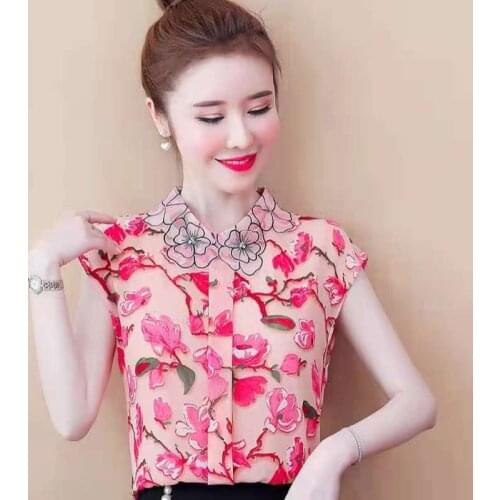 2021 spring and summer new Korean style floral chiffon short-sleeved shirt women foreign fashion loose casual shirt tops