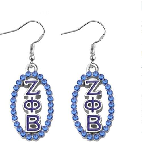 New Arrival Metal Alloy Greek Letter Sorority ZOB Label Crystal Zeta Phi Beta Earring