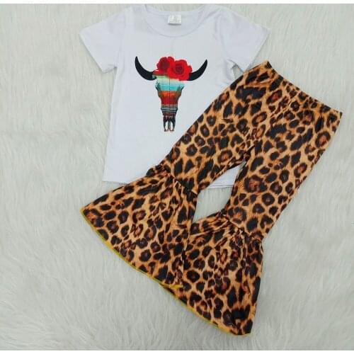 Toddler girl clothes white top and leopard pants 2 pcs set fashion kids clothing set with cow printed
