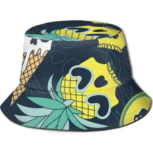 CINESSD Bucket Hat Unisex Bob Caps Hip Hop Gorros Skull Of Hilarious Pineapple Ice Cream Summer Panama Cap Beach Sun Fishing Hat
