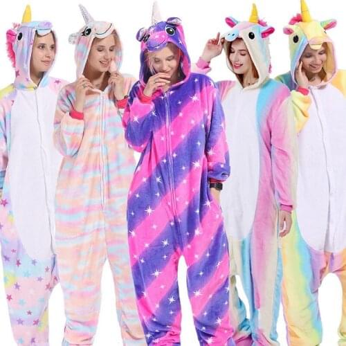 Couple Unicorn Sleepwear Onesies Christmas Role-play Costume Adults Hooded Animal Cartoon One-piece Pajamas Flannel Soft Homewar
