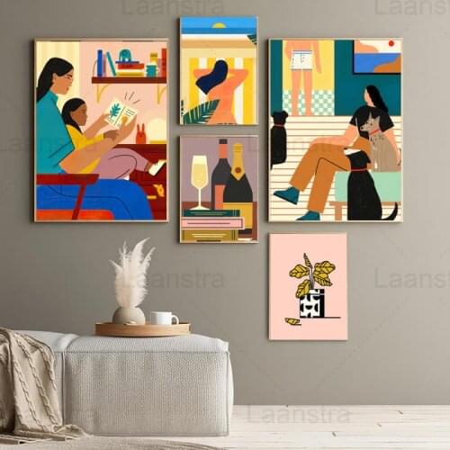 Multicolored Wall Art Girl Portrait Illustration Canvas Painting HD Prints Independent Female Life Wall Decor Girls Poster