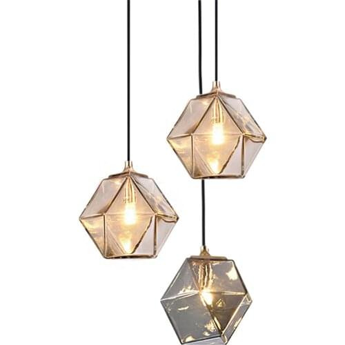 Post modern hexagonal luxury geometric pendant lights designer home dining room bedside bedroom bar glass hanging lamps fixtures