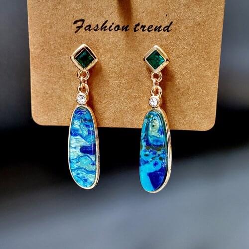 Luxury Bohemian Style Ocean Stone Geometric Earrings Retro 18K Gold Plated Earrings for Fashion Female Wedding Jewelry