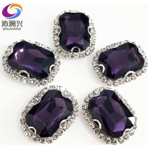 Deep purple 3D Anti scratch top glass crystal buckle,Silver bottom Sew on stones,DIY/Clothing/wedding decoration SWCB17